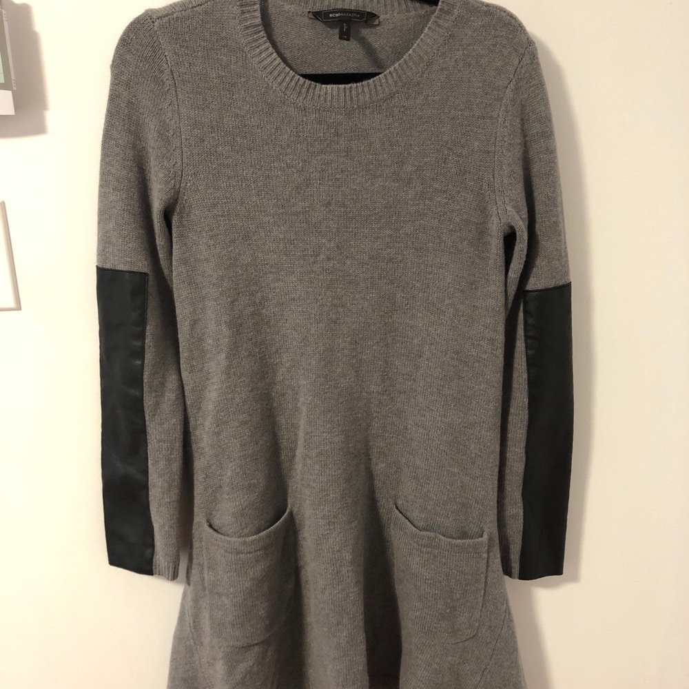 BCBG Maxazria Merino Wool Faux Leather Tunic Dress